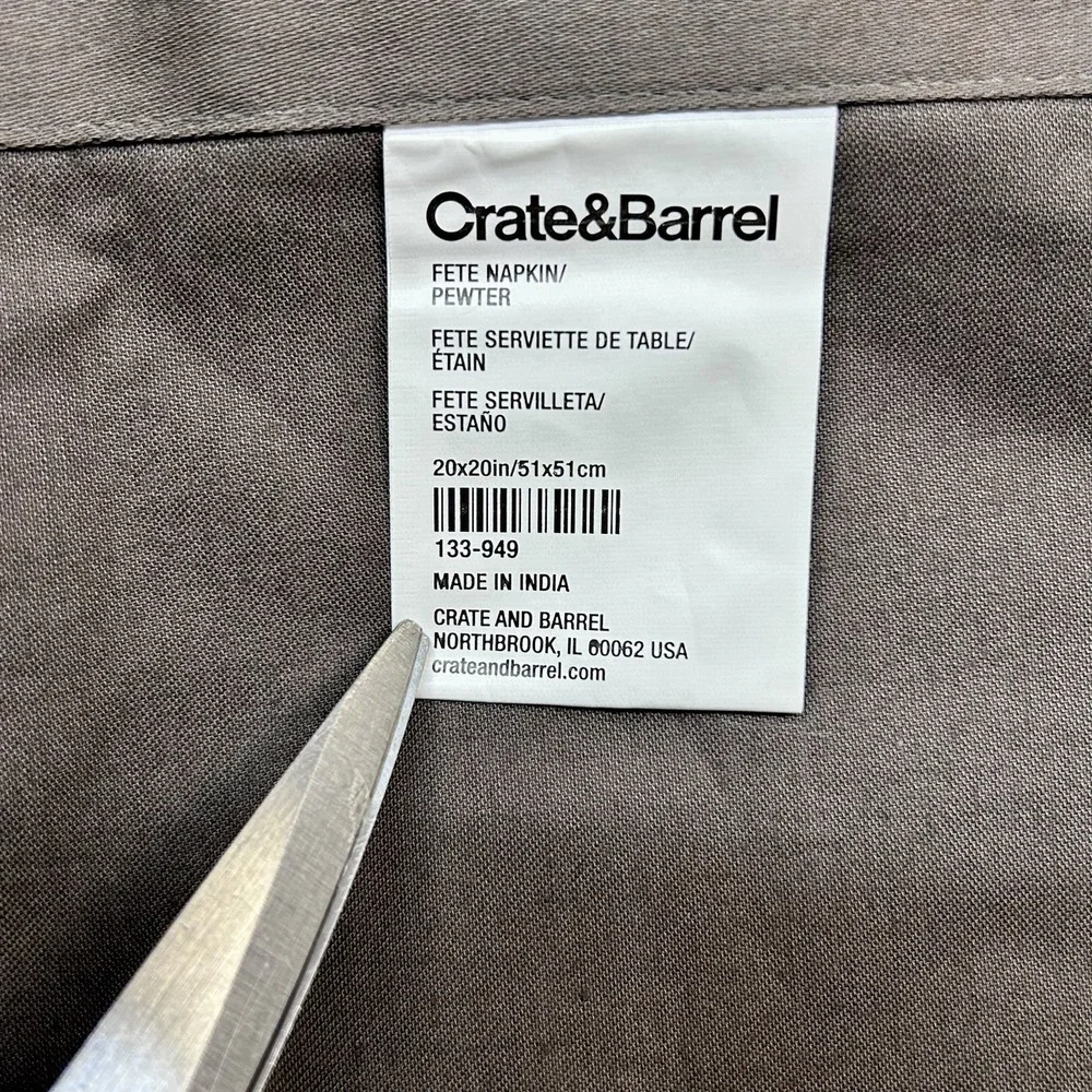 Crate & Barrel Fete Napkins Set Of 3 Pewter 20 x 20 Cotton Dinner Party New